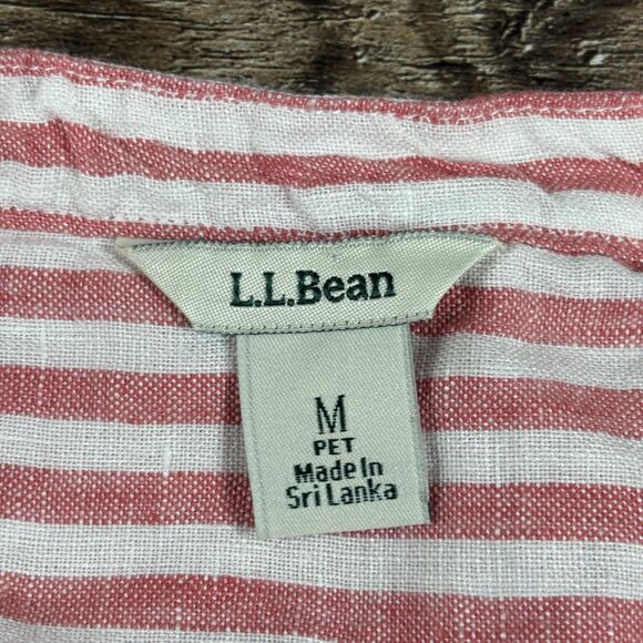 LL Bean Shirt Women's Medium Pink White Stripe 100% Linen Tunic Popover Top - Picture 6 of 8